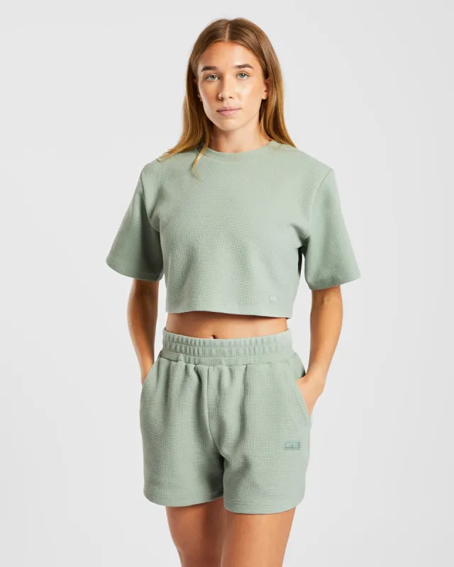 Waffle Boxy Crop Top - Sage Green sold by AYBL
