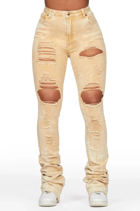 Lovin' Tan Distressed Super Stacked Jean sold by Rockstar Original