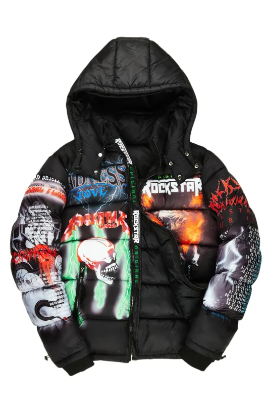 Black Nash Graphic Print Puffer Jacket sold by Rockstar Original