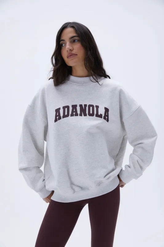 Varsity Oversized Sweatshirt - Grey Melange/Burgundy sold by Adanola
