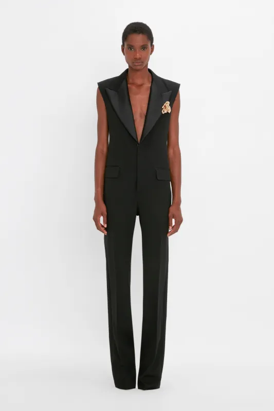 Sleeveless Tuxedo Jumpsuit in Black sold by Victoria Beckham