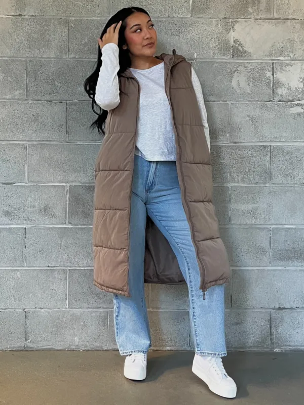 ONLY Alina Long Hooded Puffer Vest sold by 27 Boutique
