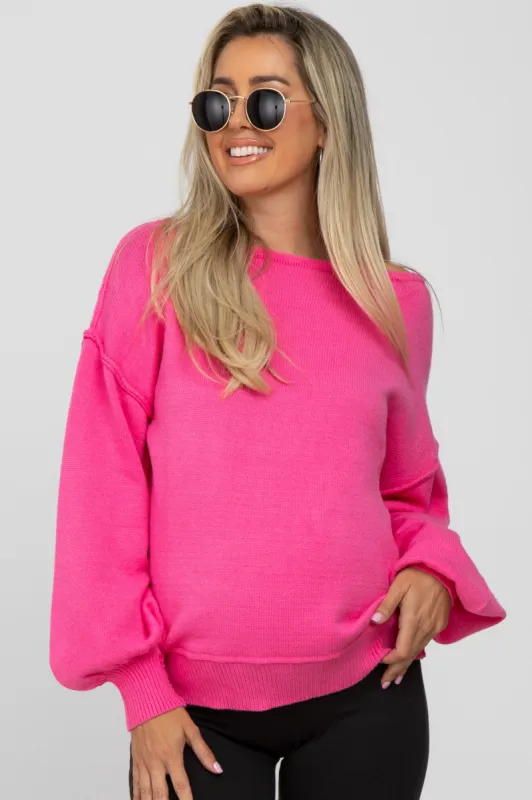Fuchsia Boat Neck Bubble Sleeve Maternity Sweater sold by Pinkblush