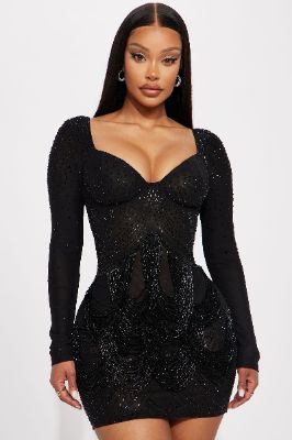 Celeste Rhinestone Mini Dress - Black sold by Fashion Nova