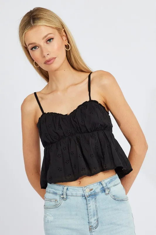 Black Eyelet Cami Top sold by Ally Fashion