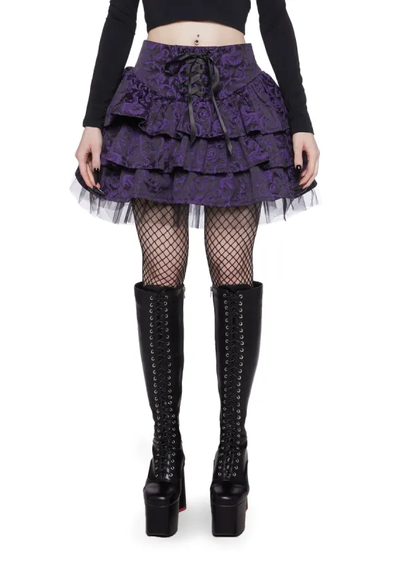 Hit The Ground Brocade Mini Skirt - Purple sold by Dolls Kill