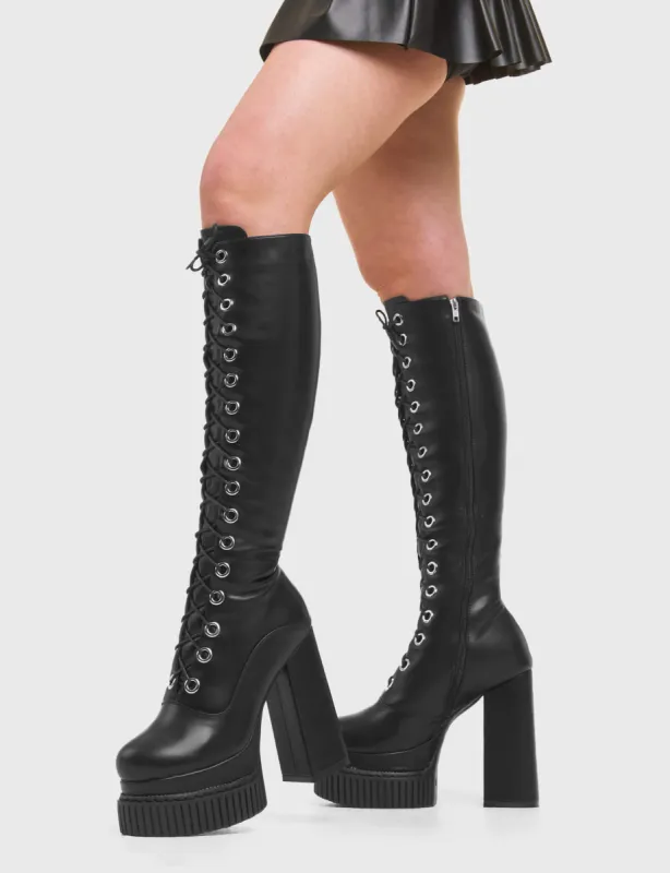 Lamoda Elevators Black Creeper Platform Knee High Boots Comfortable Fashion sold by Lamoda
