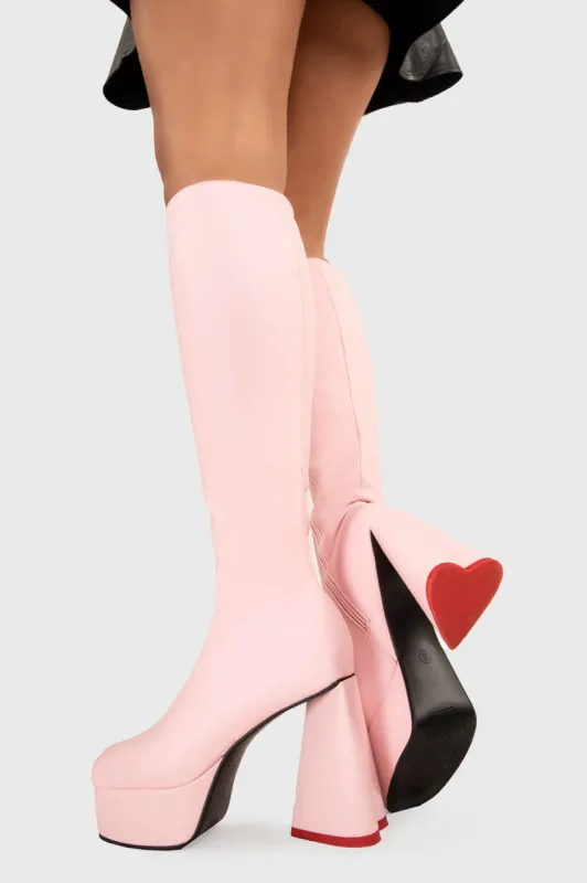 Lamoda Sweet Talker Pink PU Platform Knee High Boots Bold Fashion Statement sold by Lamoda