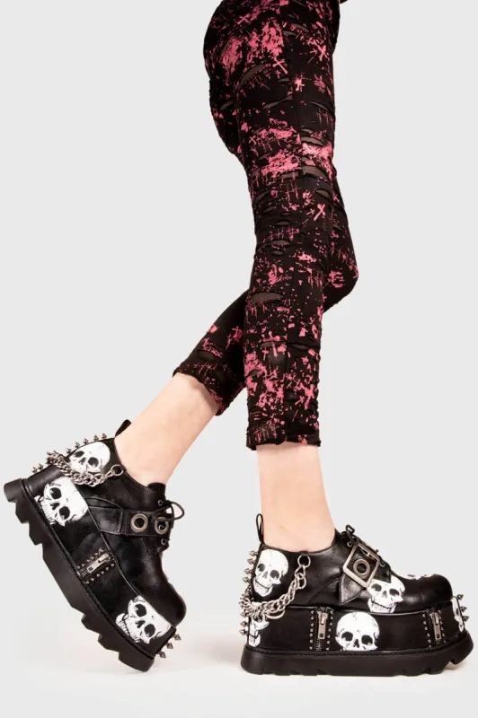 Lamoda Maniac Black PU Skull Chunky Platform Wedge Shoes Gothic Punk sold by Lamoda