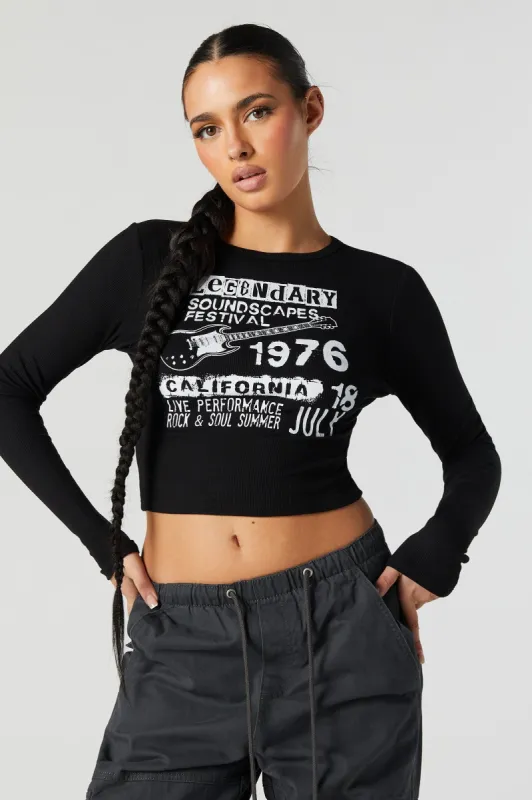 Soundscapes Festival Graphic Long Sleeve Crop Top sold by Urban Planet