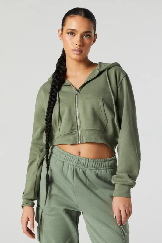 Fleece Zip-Up Cropped Hoodie sold by Urban Planet
