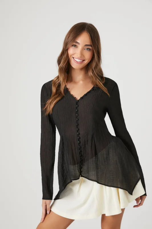 Sheer Chiffon Button Front Top sold by Urban Planet