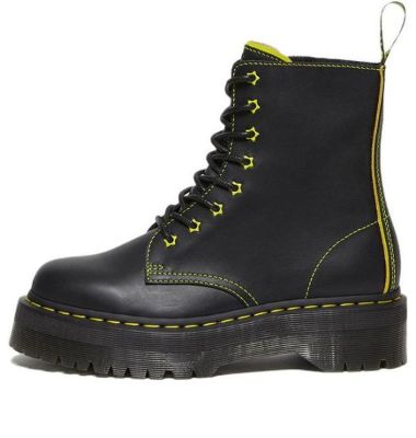 (WMNS) Dr. Martens Jadon II Boot Neon Star Leather Platforms 'Black Yellow' 27617002 sold by KicksCrew