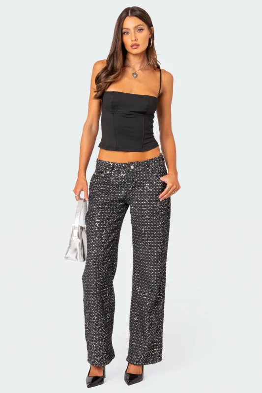Nyah Sequin Loose Fit Jeans sold by Edikted