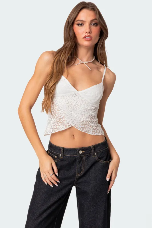 Ruby sheer lace tank top sold by Edikted
