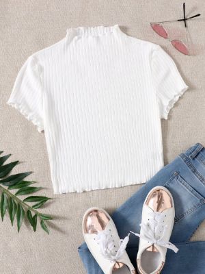 SHEIN Qutie Lettuce Edge Rib-knit Tee sold by SHEIN