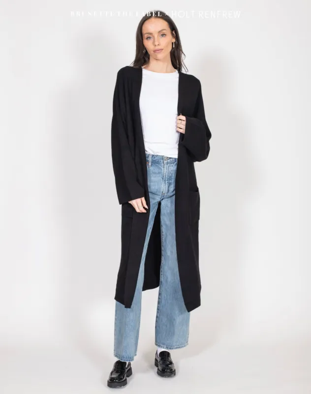 'Matilda' Ribbed Knit Maxi Cardigan in Black | Holt Renfrew Pop Up sold by Brunette The Label