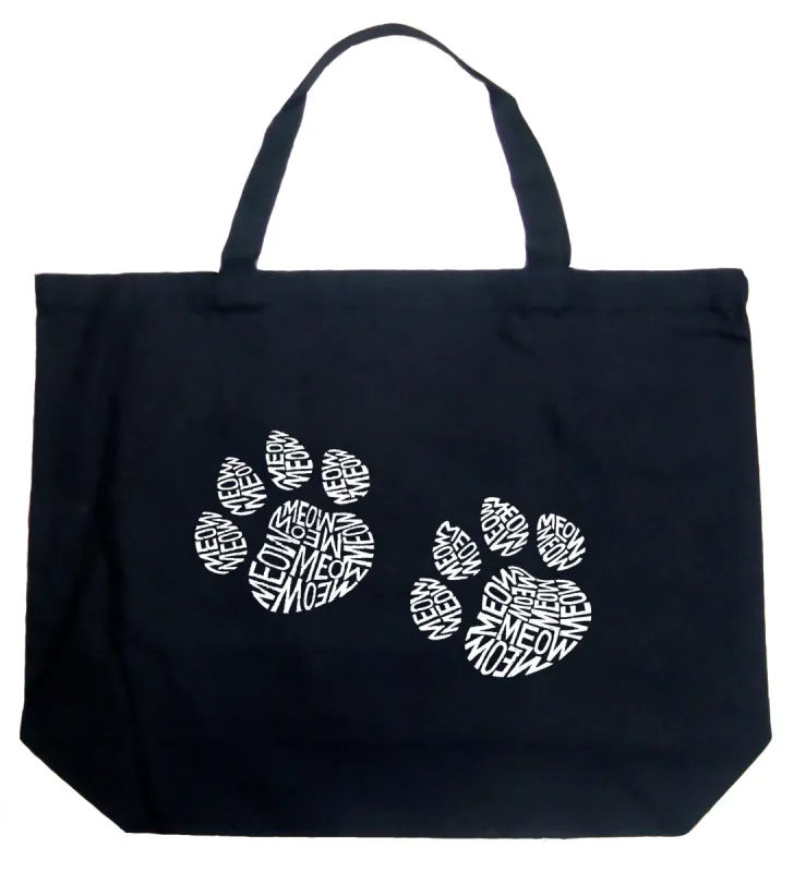Meow Cat Prints - Large Word Art Tote Bag sold by LA Pop Art