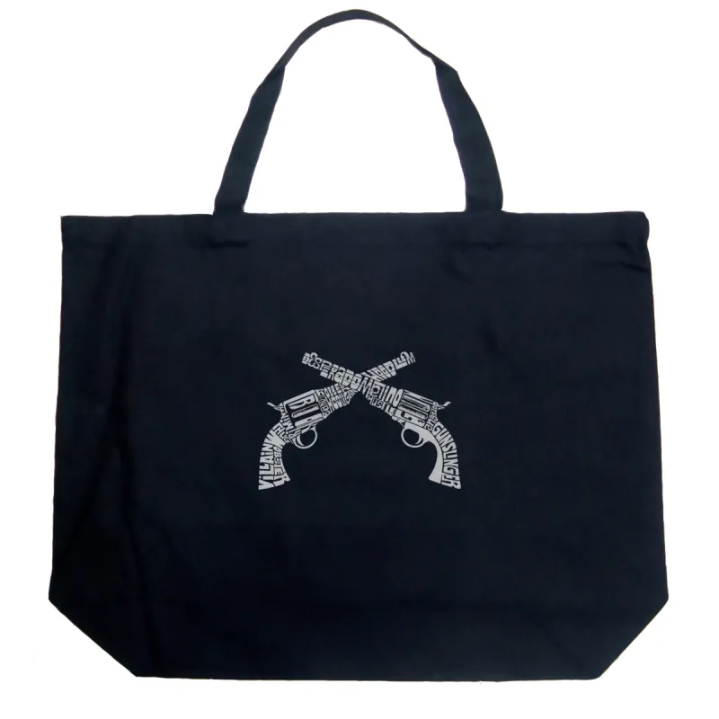 CROSSED PISTOLS - Large Word Art Tote Bag sold by LA Pop Art