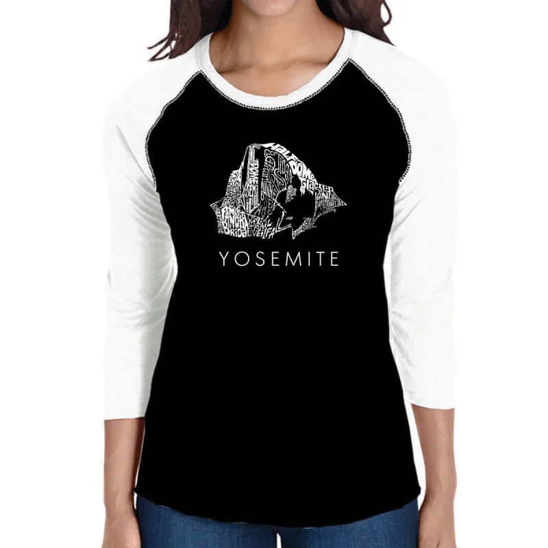 Yosemite - Women's Raglan Baseball Word Art T-Shirt sold by LA Pop Art