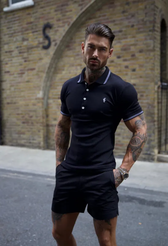 Father Sons Classic Black Pima Polo Shirt with Contrast Collar Short Sleeve  - FSH395 sold by Father Sons