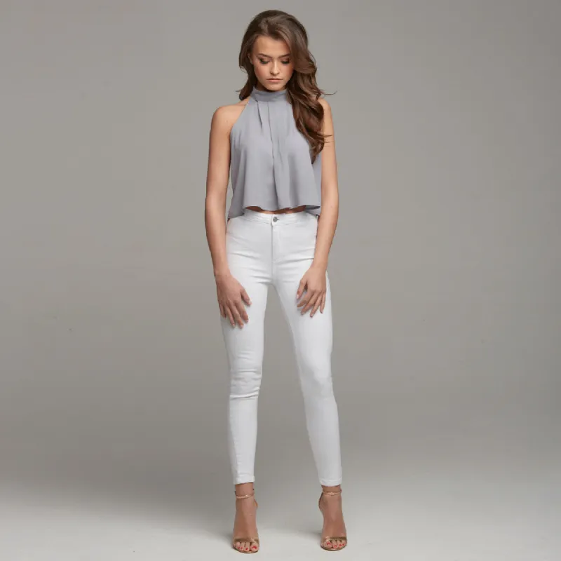MARIAH GREY HALTER NECK CROP - CT020 sold by Father Sons