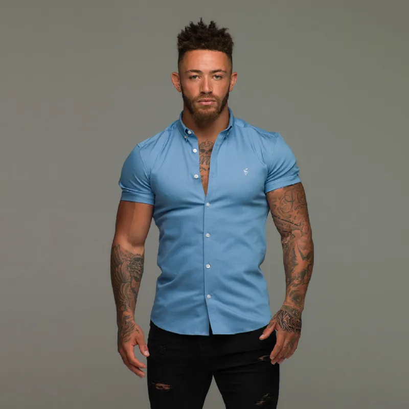 Father Sons Super Slim Stretch Light Blue Denim Short Sleeve - FS200 sold by Father Sons