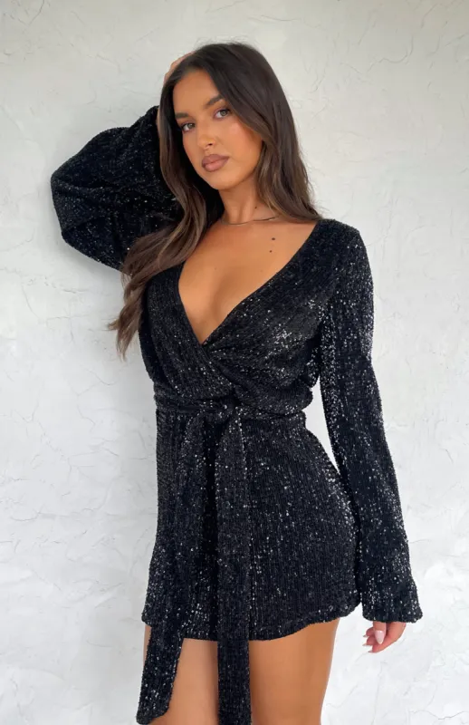 Stars Shining Long Sleeve Mini Dress Black sold by White Fox Boutique