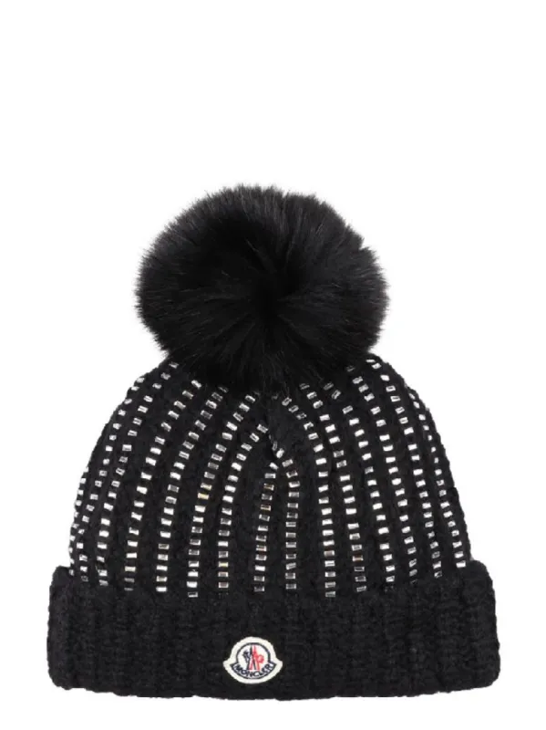 Black Pom Crystal Embellished Beanie sold by Lord & Taylor