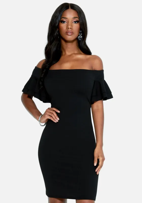 Off Shoulder Flutter Sleeve Dress sold by Bebe