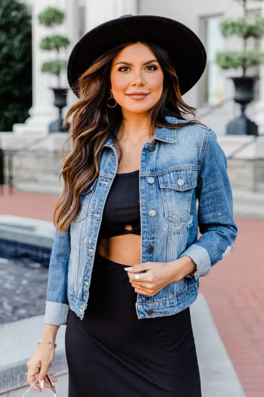 Stay Beautiful Dark Wash Denim Jacket FINAL SALE sold by Pink Lily