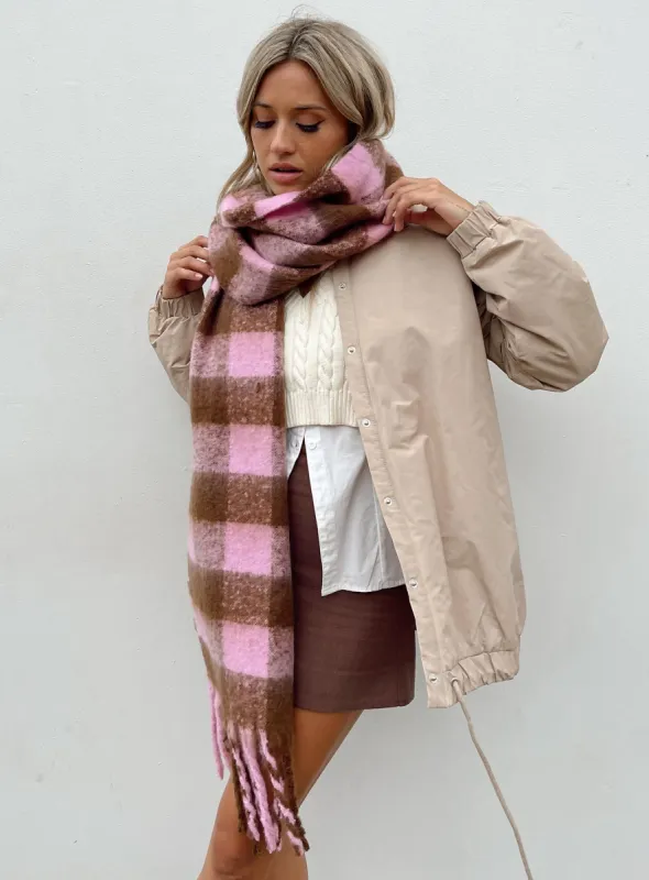 Piero Check Scarf Pink / Brown sold by Princess Polly