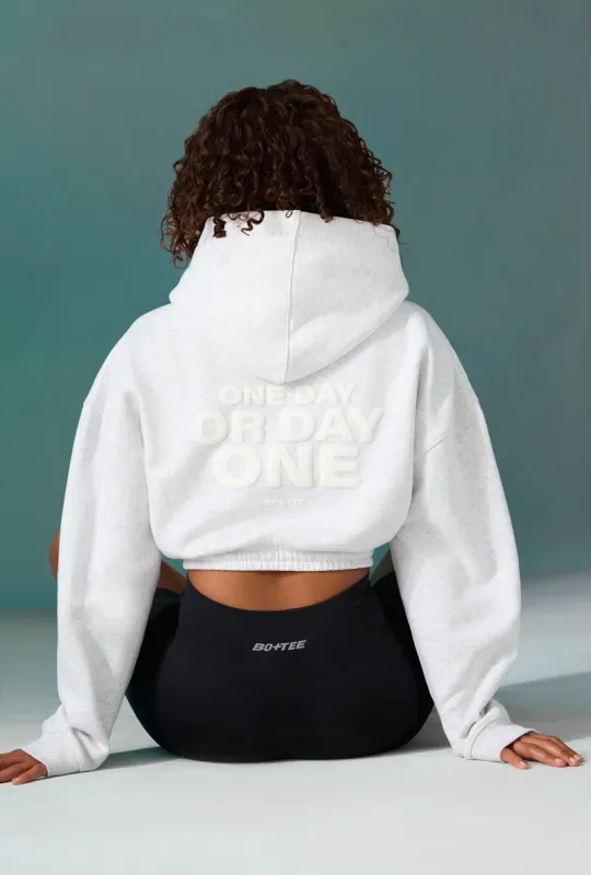 Cropped Drawstring Hooded Sweatshirt in Ice Grey sold by Oh Polly