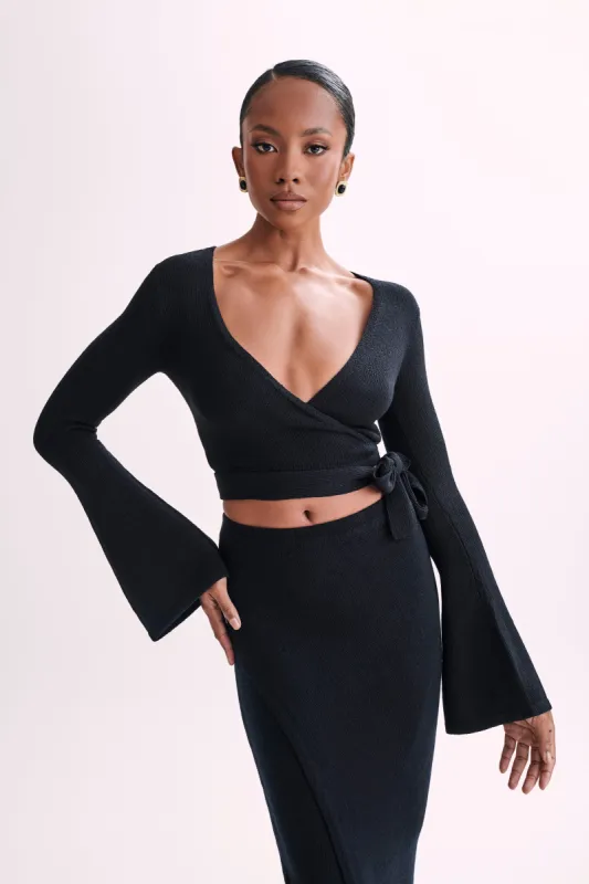 Meshki Petra Flare Sleeve Knit Top - Black | Parallel