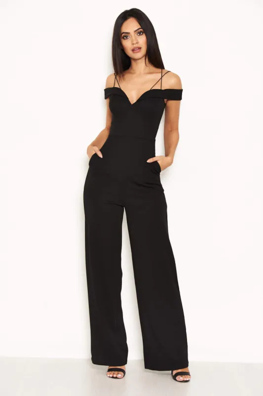 Black Strappy Off The Shoulder Jumpsuit sold by AX Paris