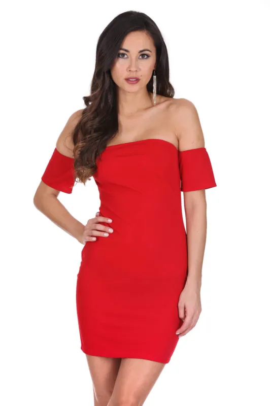 Red Off The Shoulder Mini Dress sold by AX Paris