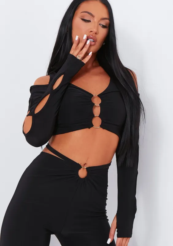 Jenna Black Ring Detail Shoulder Cut Out Crop Top sold by Missy Empire