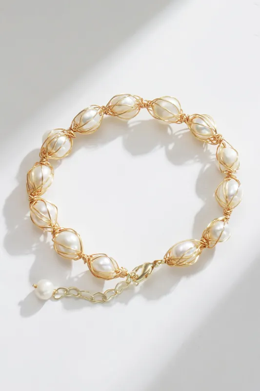 Golden Exquisite Natural Freshwater Pearls Bracelet sold by Zapaka