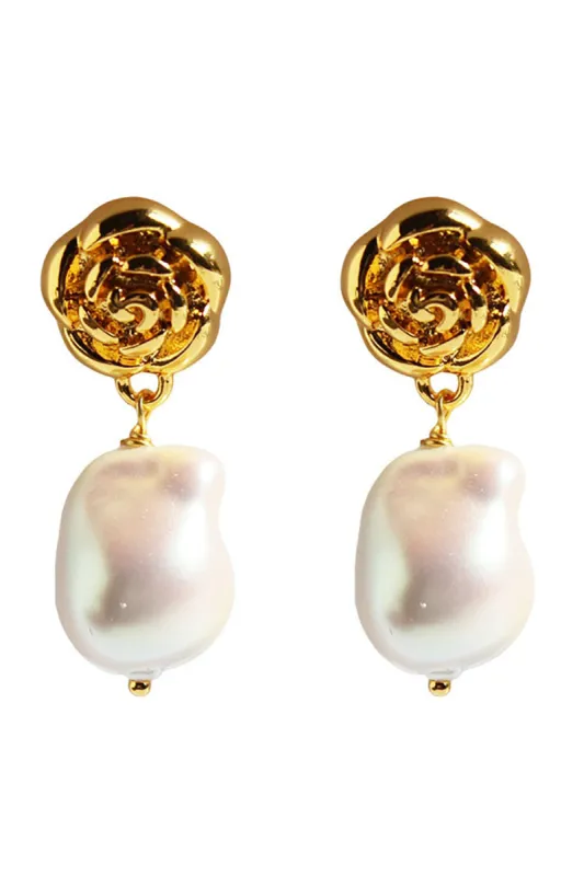 Shaped Pearl Rose Stud Earrings sold by Zapaka