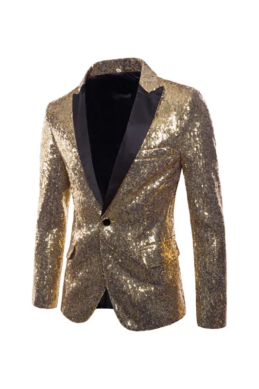 Sparkly Gold Notched Lapel Prom Blazer sold by Zapaka