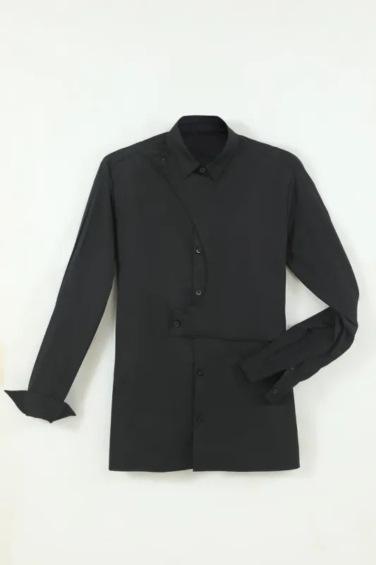 Black Men's Wrinkle-Free Solid Long Sleeves Dress Shirt sold by Zapaka