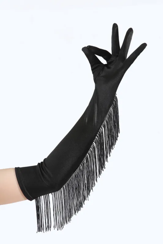 Black Party Gloves With Fringes sold by Zapaka