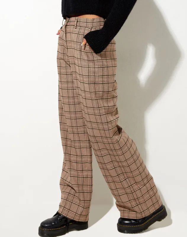 Abba Trouser in Check Brown sold by Motel Rocks