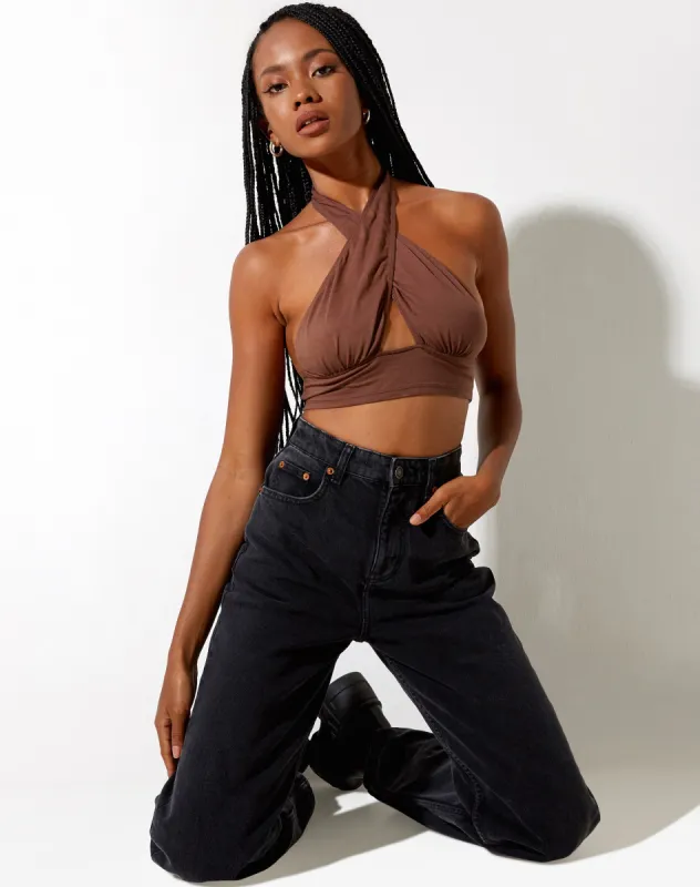 Silta Crop Top in Deep Mahagony sold by Motel Rocks