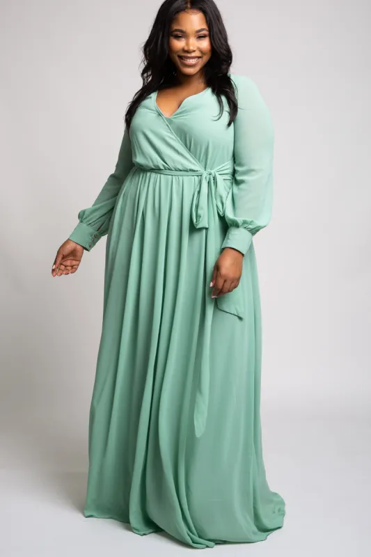 Mint Green Chiffon Plus Maxi Dress sold by Pinkblush