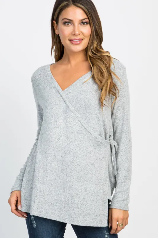 PinkBlush Heather Grey Knit Wrap Tie Nursing Top sold by Pinkblush