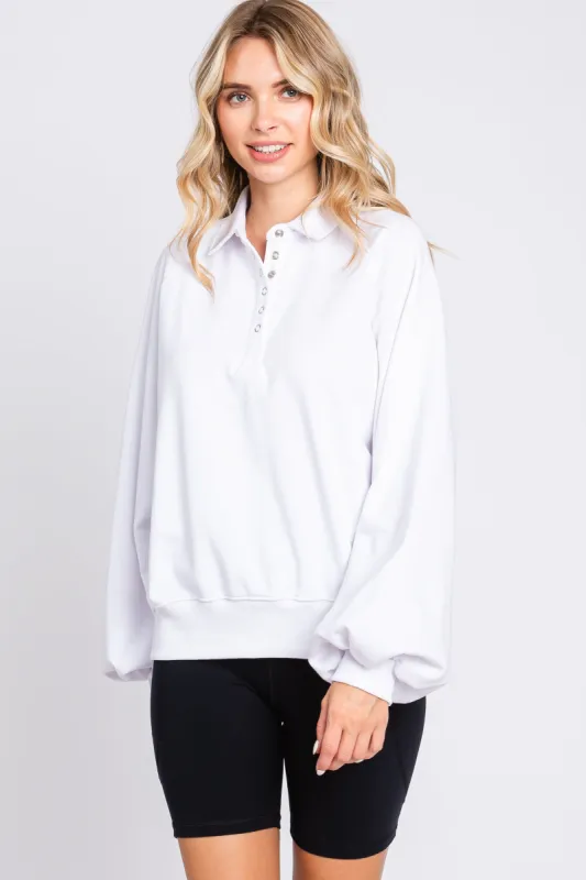 Ivory Collared Button Pullover sold by Pinkblush