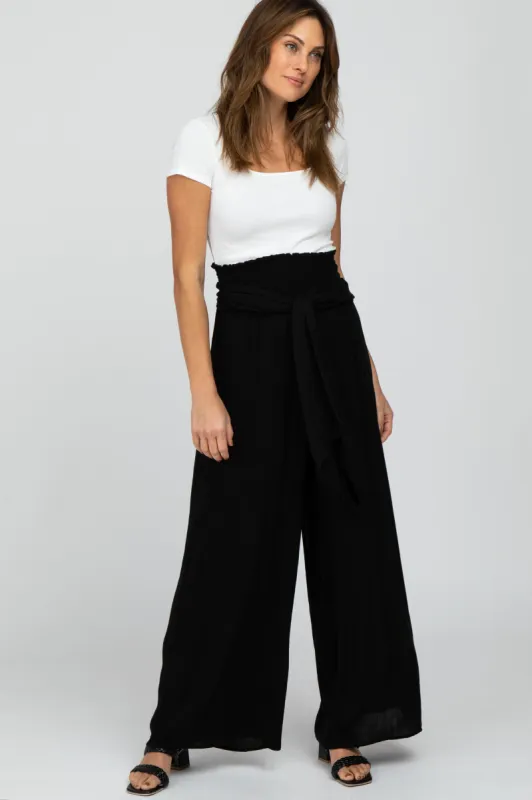 Black High Waist Tie Front Wide Pants sold by Pinkblush