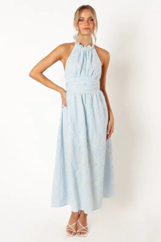 Taila Halterneck Midi Dress - Blue Floral sold by Petal & Pup