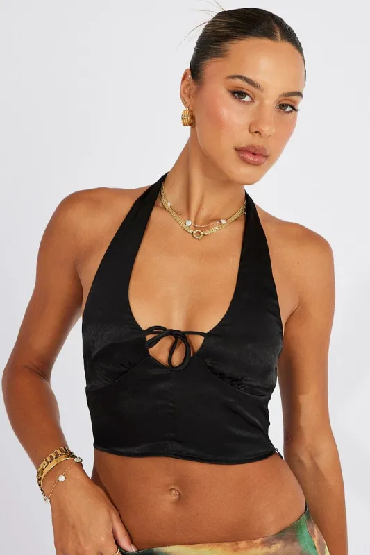 Black Crop Top Halter sold by Ally Fashion